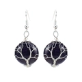 Detail of handmade wire-wrapped tree of life earrings with blue sandstone crystals - Blue Sandstone