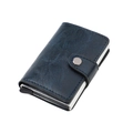 Slim RFID blocking wallet in dark blue vintage leather with a secure aluminum card holder - Crazy Horse Leather Texture / Dark Blue