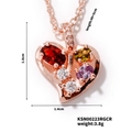 Macro shot of rose gold heart pendant with colorful zircons and precise size measurements - Four-Color Heart Style (KSN00223RGCR)
