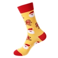 Gelbe Weihnachtssocken mit roten Details, Weihnachtsmann- und Lebkuchenmann-Mustern - Gelber Weihnachtsmann Lebkuchenmann Stil (1234)