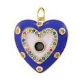 Golden heart-shaped evil eye pendant with blue enamel and colorful zircon inlay - Enamel Heart Eye Pendant-Dark Blue-32