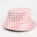 Roze vissershoed met witte smiley-prints van duurzaam canvas katoen voor dames - Roze