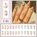 Unghie finte adesive per ragazze con simpatiche rane e arcobaleni set da 24 pezzi - Stile Ciliegia Rana Cartone Animato (U-206)