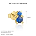 Gold-plated S925 silver bear stud earrings with deep blue cubic zirconia stones - 925 Silver / Gold Color / Single Bear Blue Zirconia (E4818)