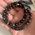Tiger eye stone bead bracelet with an engraved copper tube charm for men and women - Red Tiger Eye