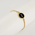 Gold chain bracelet featuring a black round pendant with letter J detail - Letter J / Gold/Black