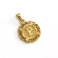 Golden embossed pendant featuring stylized letter P with an ornate filigree circular border - Letter P Style (P-Single Pendant)