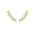 Elegant gold olive branch stud earrings with white zircon accents on white background - Olive Branch Style / Gold