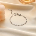 Silver stainless steel paperclip chain bracelet with textured links and lobster clasp - E107 Embossed Simple Silver Bracelet
