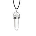 Transparent hexagonal crystal point pendant necklace with silver clasp and black cord - Clear White + Leather Cord