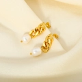 Ohrhänger mit Goldkette und Süßwasserperlen aus vergoldetem 18K Edelstahl für Damen - Edelstahl/Süßwasserperle / Goldene Panzerketten-Süßwasserperlen-Ohrringe (YYE023176)
