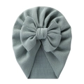 Blue-grey ribbed cotton baby turban hat with a large bow detail for newborns - Bean Green