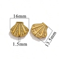 Macro detail of shell-shaped gold stainless steel bead with size measurements in mm - Large Shell-Gold