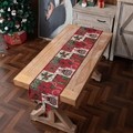 Christmas snowman table runner with red poinsettia and green holly patterns - 35*140cm / Christmas Flower + Ball (Hand Wash Only)