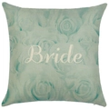 Light blue linen pillow cover with white Bride embroidery and subtle floral patterns - Style YD502-8 (Bride) / 45*45cm (No Insert)