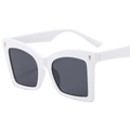 Modern white cat-eye sunglasses with oversized frame and decorative gold metal accents - C3 White Frame Grey Lens