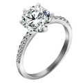Elegant silver-colored six-prong engagement ring with round zircon and pave-set stones - Size 9 / Crown Six-Prong Pave Style (9406) / Silver