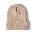 Classic khaki ribbed knit beanie with a wide folded cuff for winter warmth and style - One Size / Beige Khaki