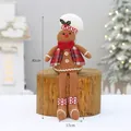 Gingerbread man plush in red plaid vest sitting on a wooden stand, 40cm height - QD24B626-A Sitting Christmas Doll (Chef Hat)