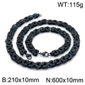 Men's hip hop black stainless steel Byzantine chain necklace and bracelet set - 10mm / Black