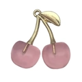 Pink cherry charm with golden leaves and stem for DIY jewelry making and pendants - Transparent Pink Enamel Cherry 30x28mm