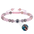 Custom photo projection bracelet with pink zebra stone and adjustable braided rope - Pink Crystal + Pink Zebra Stone Bracelet