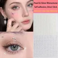 Self-adhesive face gems set with 450 pieces of 3mm silver rhinestones and white pearls - Mixed Faux Pearl & Silver Rhinestones