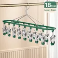 Luxury green stainless steel drying rack with 18 clips for socks and underwear - 18 Clips / Luxury Green