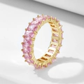 Bague en argent doré ornée de zircons roses rectangulaires dans un style hip-hop - US 7 / Or Zircon Rose