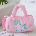 Pink plush unicorn handbag for girls with embroidery and adjustable shoulder strap - 22cmx13cmx13cm / Pink