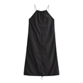 Elegant black nylon loose fit slip dress with thin halter neck straps on white background - S / Black