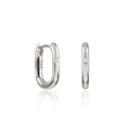 Orecchini ovali in argento sterling S925 lucido con una singola pietra di zircone - Zircone Ovale / Oro Bianco