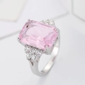 Silver ring featuring a rectangular pink gemstone center and round side stones - Platinum Gold [pink Diamond] Ljz-232 / Adjustable Open