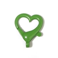 Close-up of grass green heart-shaped lobster clasp with spring gate and ring connector - Small / Green