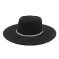 Eleganter schwarzer Wildleder-Flachhut mit breiter Krempe und Perlenverzierung - M(56-59CM) / Wildleder / Schwarz