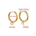 Polished 18K gold stainless steel hoop earrings with parallel hanging loop for DIY jewelry - Parallel Gold - Inner 10mm Outer 14mm