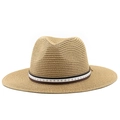 Chapeau Panama en paille avec bande décorative étoilée sur fond blanc immaculé - 56-58cm / Kaki