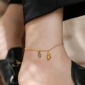 18K gold plated minimalist ankle bracelet featuring lucky gourd and fortune pendant charms - Lucky Gourd / Gold