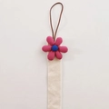 Pink and blue fabric flower hair accessory organizer strap with brown cord - Rose Red Large Flower