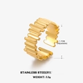 Anillo ajustable de acero inoxidable chapado en oro de 18K con textura ondulada - Abierto Ajustable / Dorado