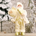 Figura de Papá Noel de pie en brocado crema y oro con bolsa y caja de regalos - Estilo Bolsa de Regalo Dorada / 30cm
