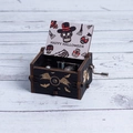 Black wooden Halloween music box with hand crank and Happy Halloween skull print - Hand-cranked Halloween J