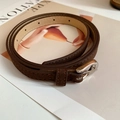 Minimalist dark brown suede waist belt with polished silver buckle and round rivet holes - 57# Waist Chain - Brown
