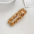 Rectangle leopard print acrylic hair clip with a gold-tone metal spring base - Square-Light Leopard