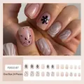 French press-on nails set with nude pink base, black floral patterns and 24 pieces pack - Jelly Glue Type / FD010-B7 Shell Relief