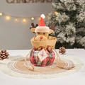 Christmas reindeer drawstring gift bag with red plaid trim and star embroidery design - J-14 Plaid Style Deer