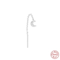Elegant 925 sterling silver crescent moon chain earrings with sparkling zircon accents - Platinum Color (Single)