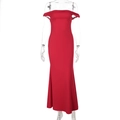 Elegant red off-shoulder mermaid dress with twist front detail and slim fit design - S / Red