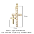 Golden double cross charm in copper and cubic zirconia measuring 20 x 11 mm - Gold Double Cross (VB262)