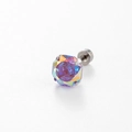 Pendiente de circonita arcoíris corte rosa milenio octagonal con tornillo de titanio plata - Campos Elíseos